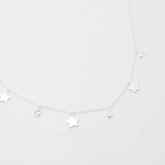 Necklace "Zircon &amp; Stars" / 925 Sterling Silver / 40 + 5 cm