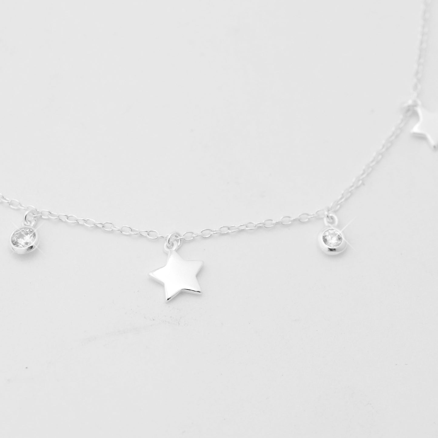 Necklace "Zircon &amp; Stars" / 925 Sterling Silver / 40 + 5 cm
