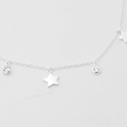 Necklace "Zircon &amp; Stars" / 925 Sterling Silver / 40 + 5 cm