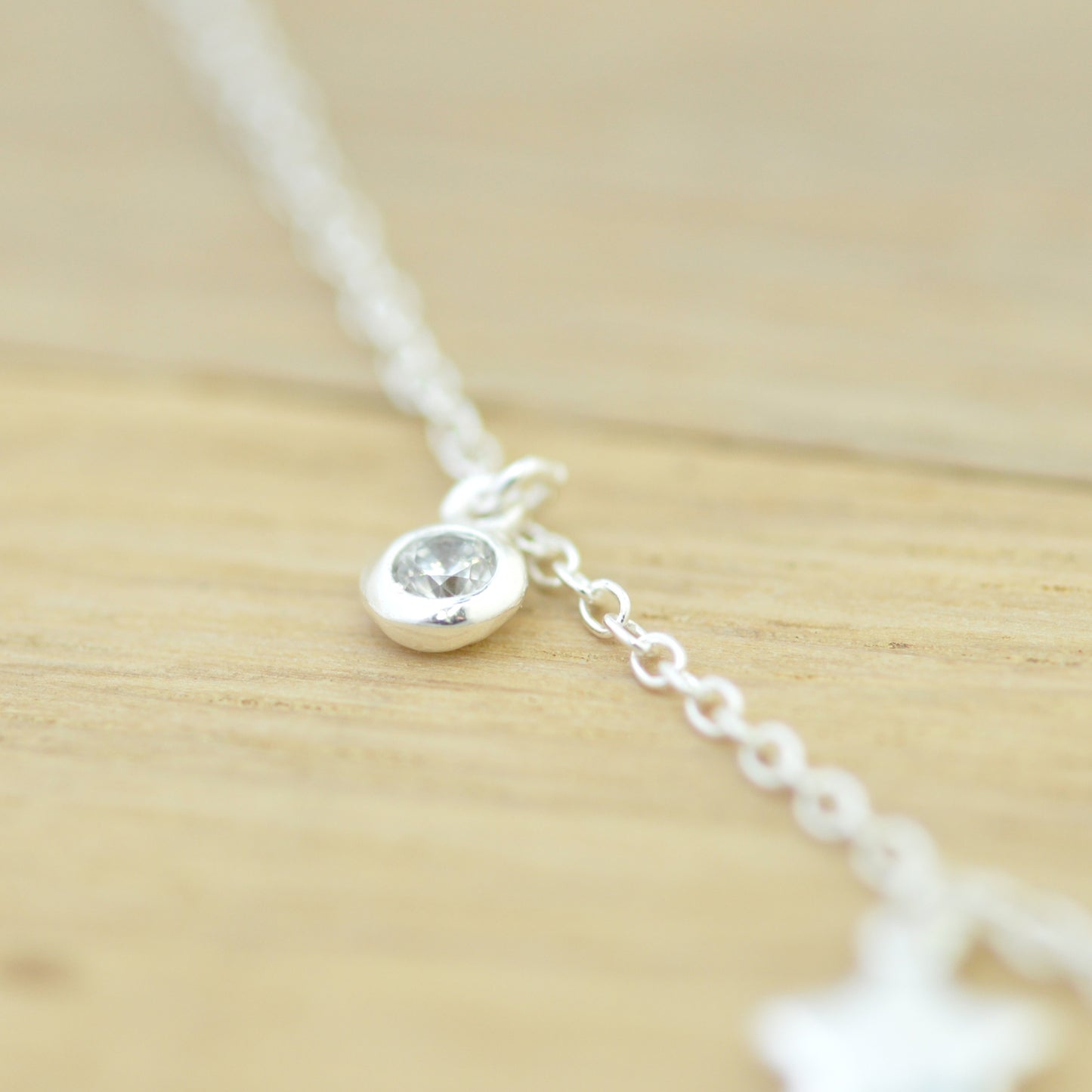 Necklace "Zircon &amp; Stars" / 925 Sterling Silver / 40 + 5 cm