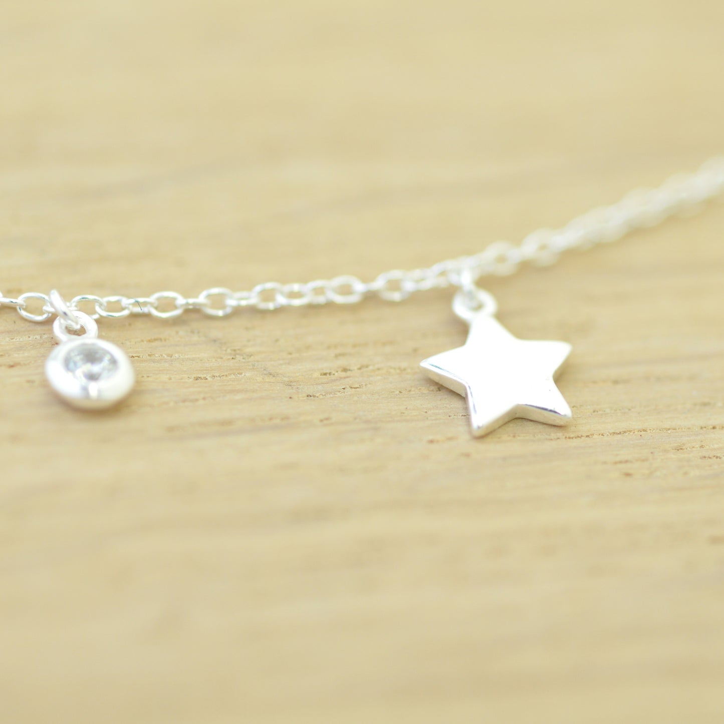 Necklace "Zircon &amp; Stars" / 925 Sterling Silver / 40 + 5 cm