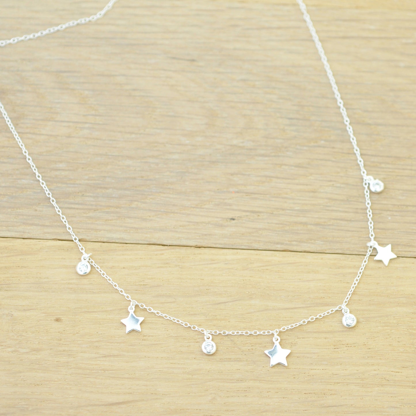 Necklace "Zircon &amp; Stars" / 925 Sterling Silver / 40 + 5 cm