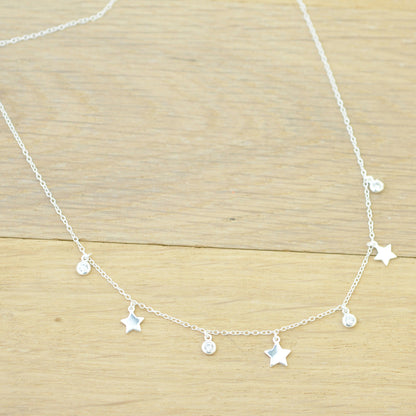 Necklace "Zircon &amp; Stars" / 925 Sterling Silver / 40 + 5 cm