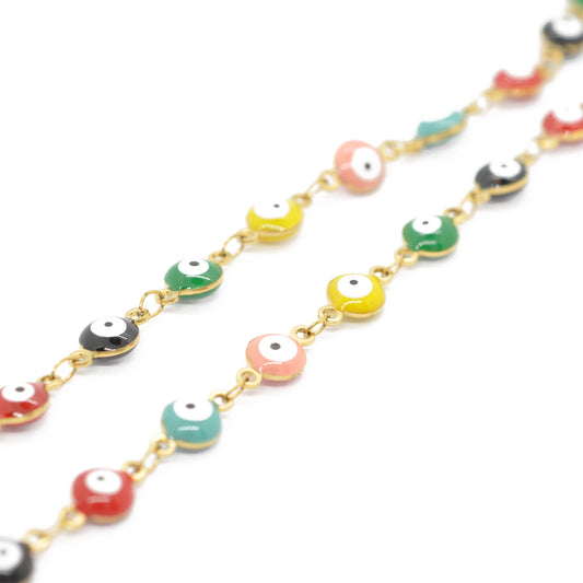 Stainless steel enamel chain / Evil Eye / gold plated / 6mm