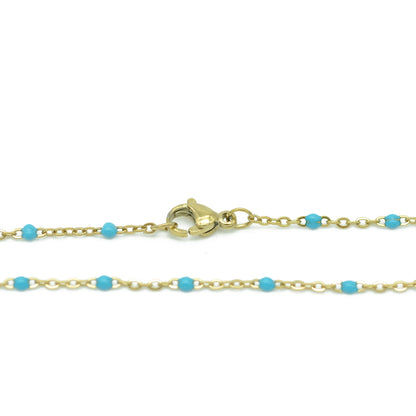 Stainless steel chain with beads / turquoise enamelled / gold plated / 45 cm