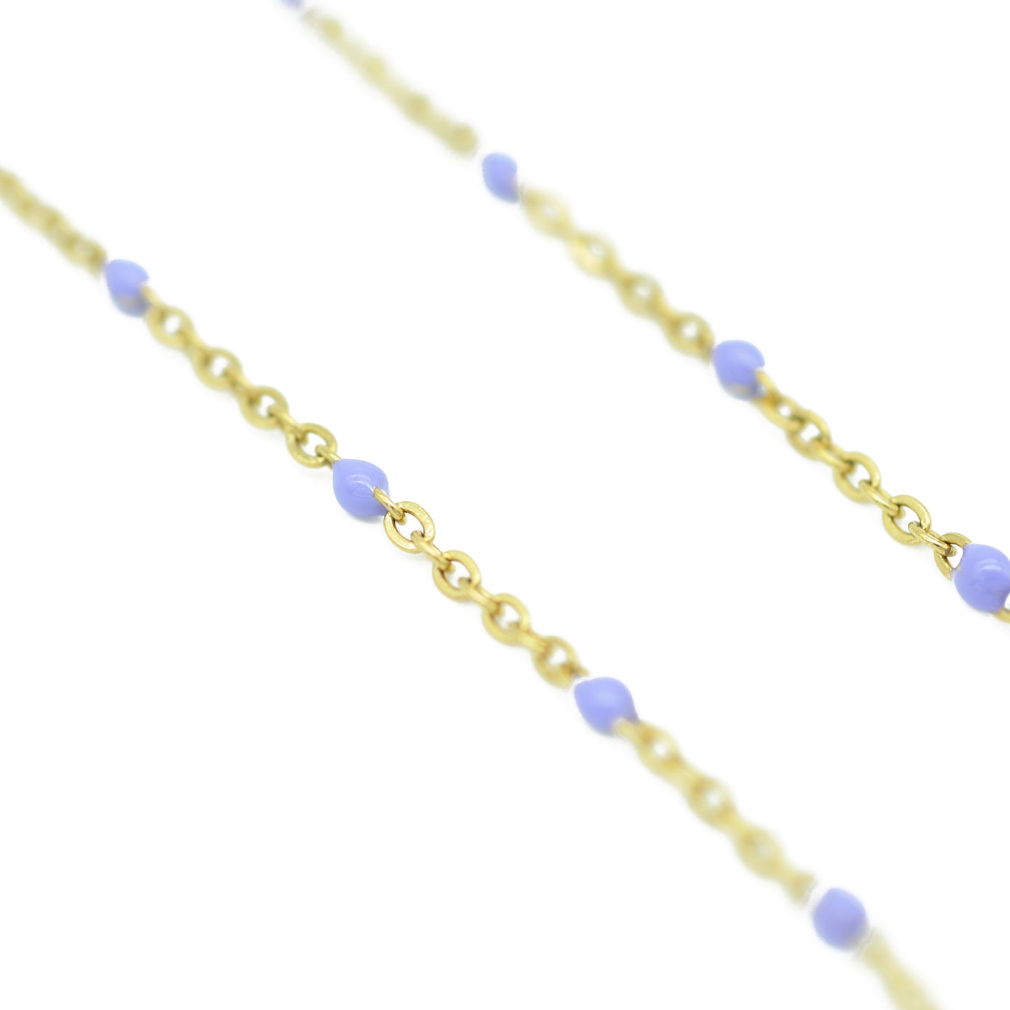 Stainless steel chain with beads / violet enamelled / gold plated / 45 cm