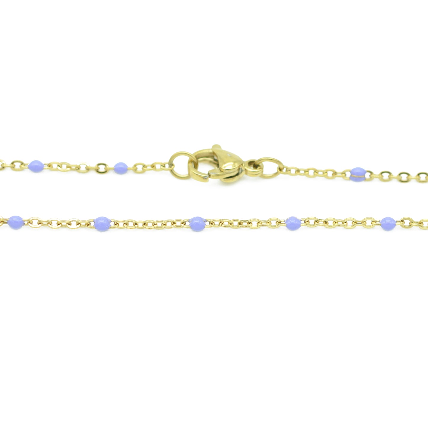 Stainless steel chain with beads / violet enamelled / gold plated / 45 cm