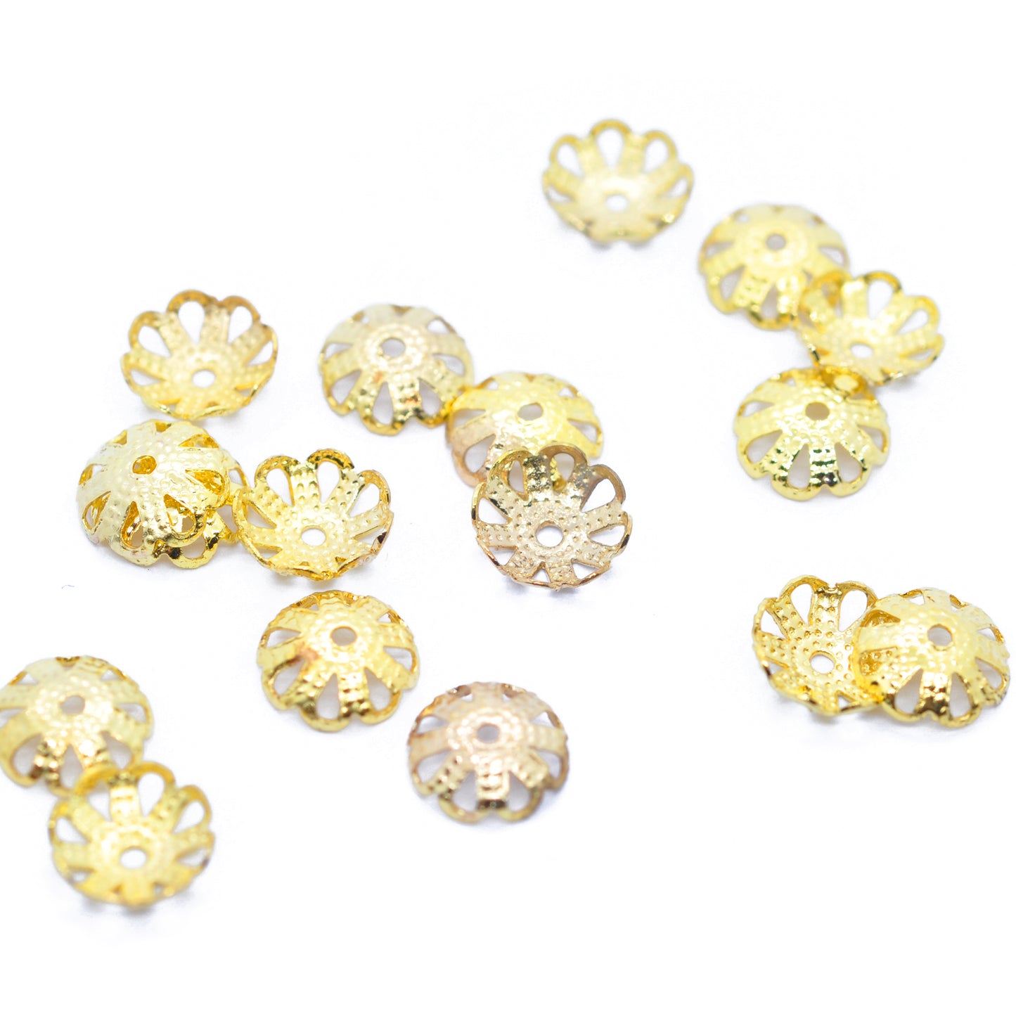 Filigree bead caps / gold-colored / 25 pcs. / Ø 7 mm