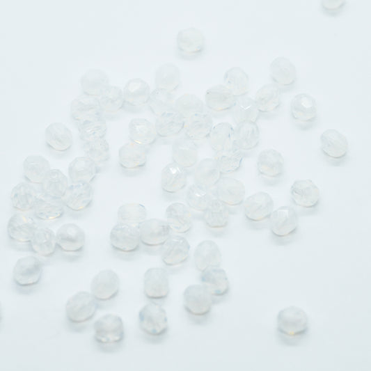Preciosa faceted glass beads / white opal / 100 pcs. / 4mm