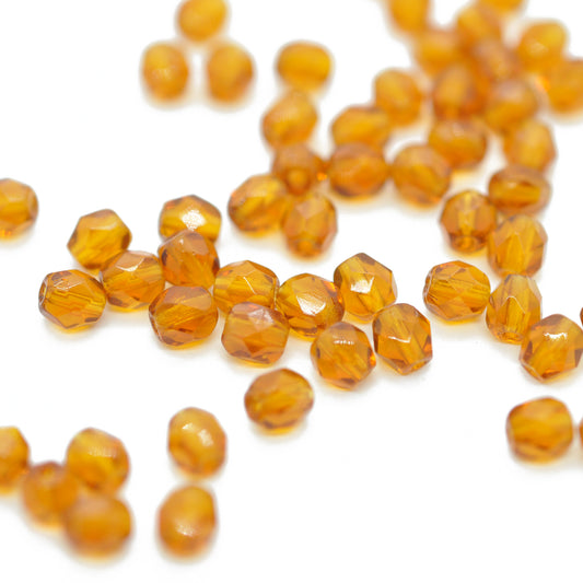 Preciosa faceted glass beads / light brown / 100 pcs. / 4mm