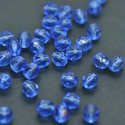 Preciosa faceted glass beads / sapphire / 50 pcs. / 6mm