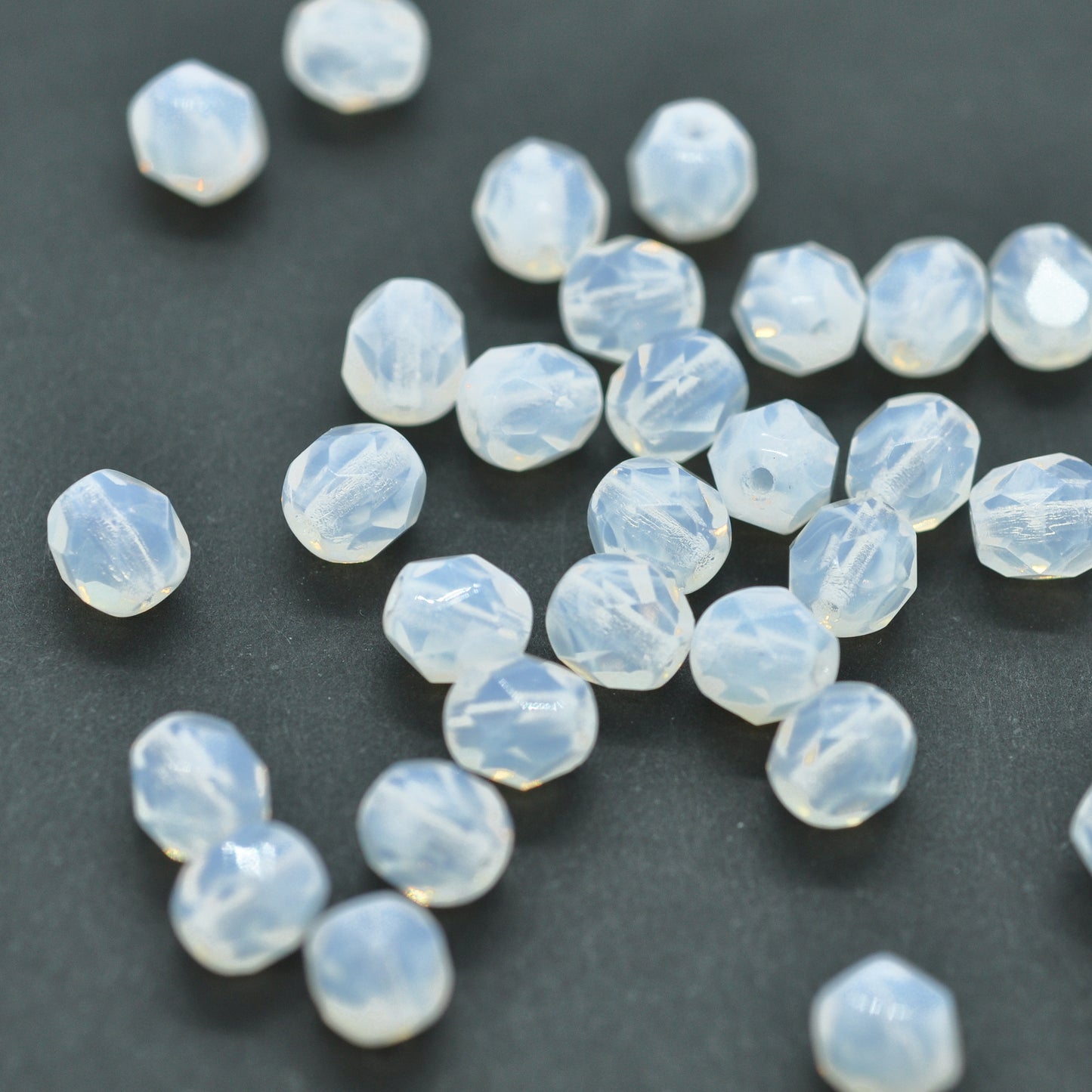 Preciosa faceted glass beads / white opal / 50 pcs. / 6mm