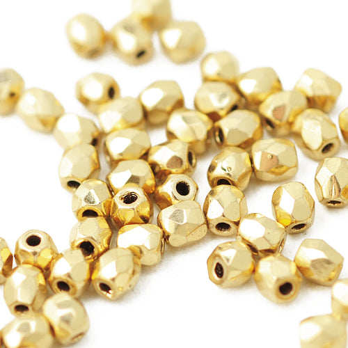 Preciosa faceted glass beads / gold / 100 pcs. / 4mm