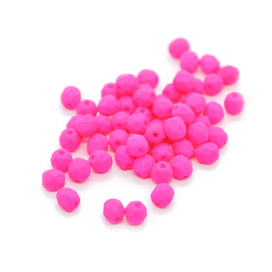 Preciosa ground glass beads / neon pink / 100 pcs. / 4mm