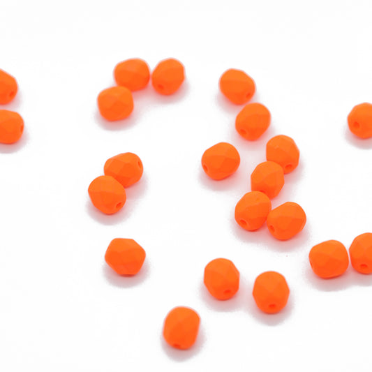 Preciosa faceted glass beads / neon orange / 6mm