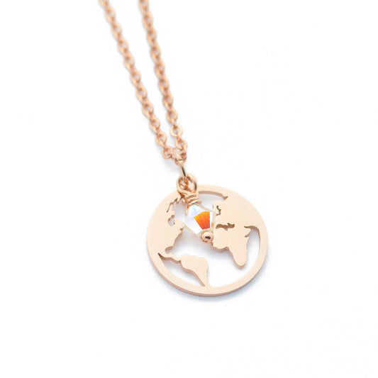 Around the World chain with Swarovski pendant - rose gold