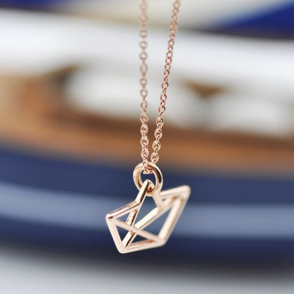 Delicate origami paper boat chain / 925 sterling silver 18k gold plated / fine chain