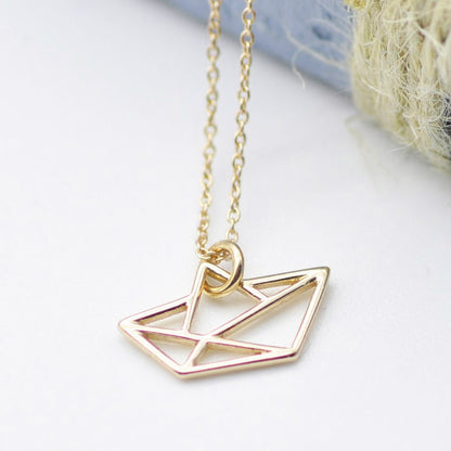 Delicate origami paper boat chain / 925 sterling silver 18k gold plated / fine chain