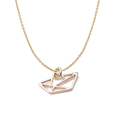Zarte Origami Papierboot Kette / 925er Sterling Silber 18k vergoldet / Feine Erbskette