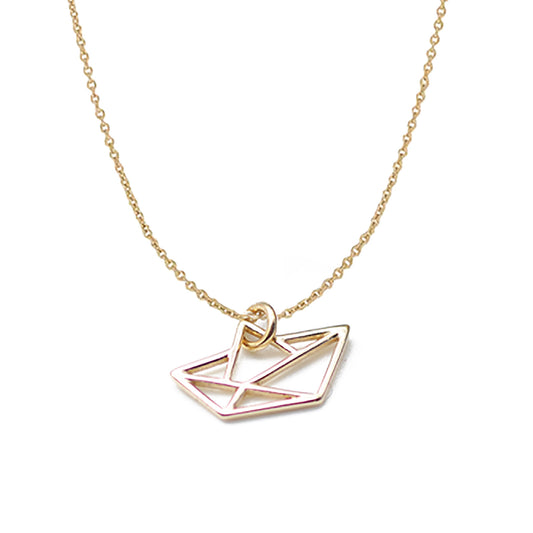 Delicate origami paper boat chain / 925 sterling silver 18k gold plated / fine chain