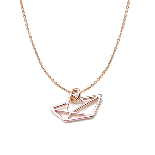 Delicate origami paper boat paper boat chain / 925 sterling silver 18k rose gold plated / fine bean chain