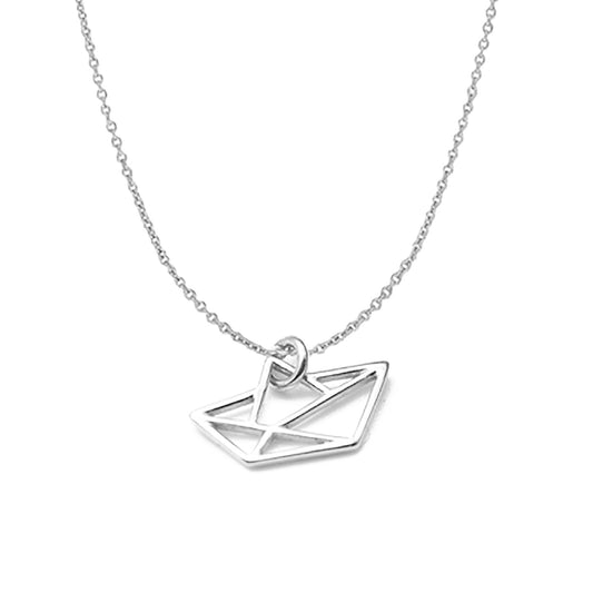 Delicate origami paper boat chain / 925 sterling silver / fine bean chain