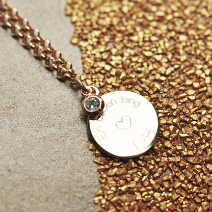 Necklace with personal engraving &amp; zirconia / 925 silver 18k gold plated / pea chain