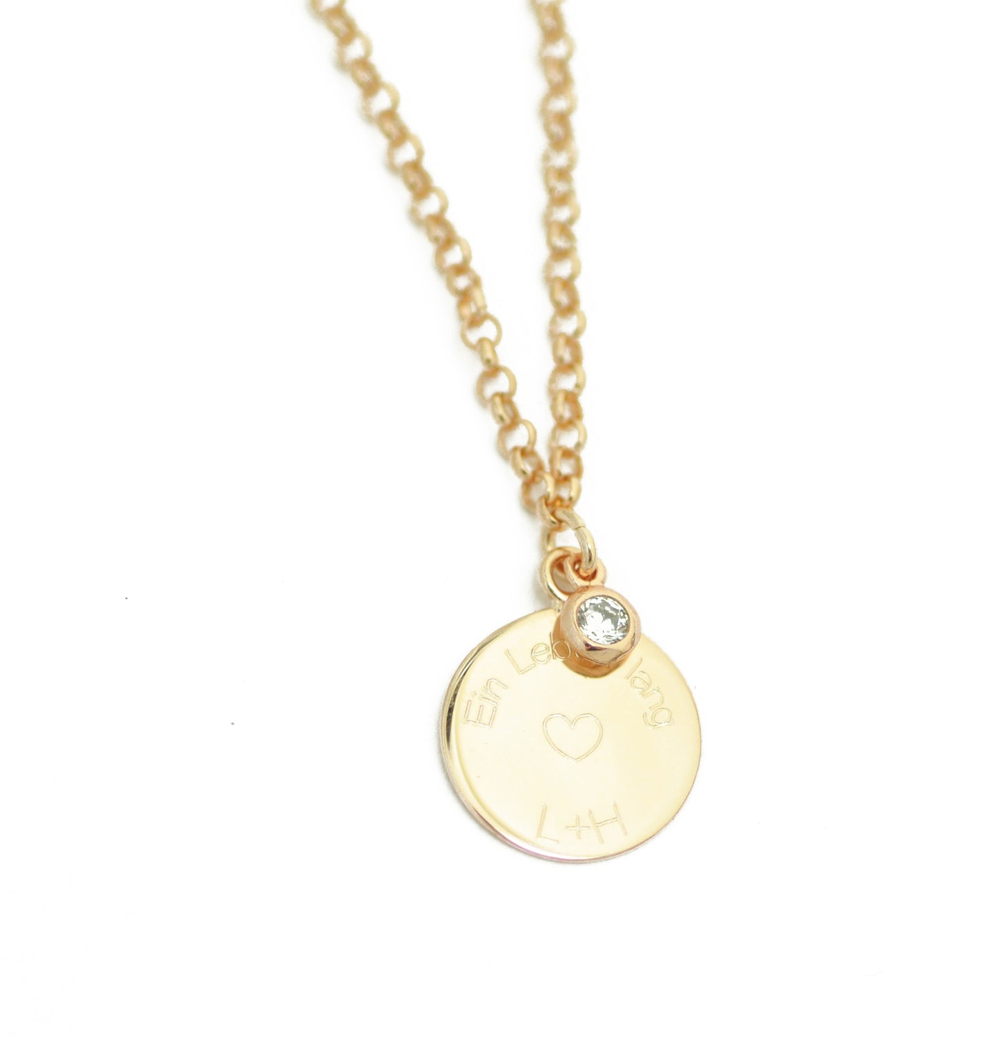 Necklace with personal engraving &amp; zirconia / 925 silver 18k gold plated / pea chain