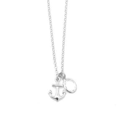 Pea chain with anchor &amp; zircon / 925 sterling silver / 42 cm