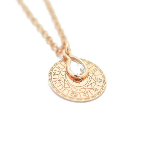 Pea chain with zircon &amp; zodiac pendant / 925 sterling silver / 42 cm