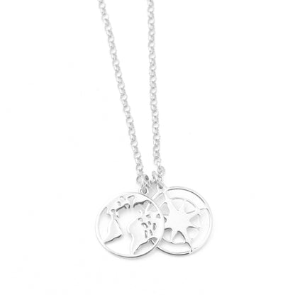 Pea chain "All over the World" with world &amp; compass / 925 sterling silver / 42 cm
