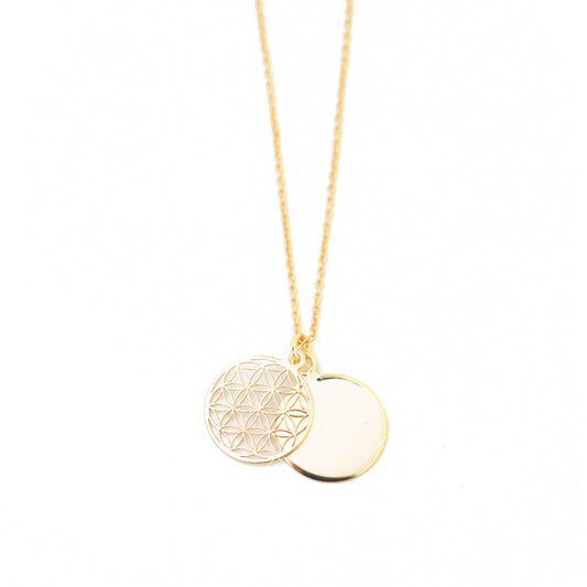 Personalisierte Kette mit Gravur & Blume des Lebens / 925er Sterling Silber 18k rosévergoldet