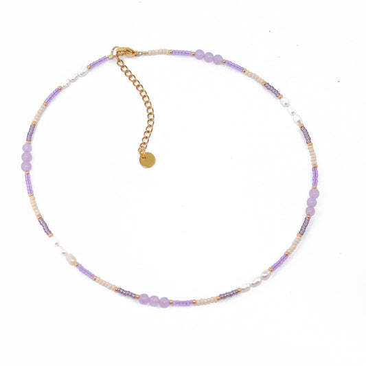 Halskette Choker Violet Liebe / Süßwasserperlen / 38cm