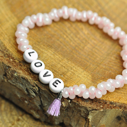 Saying bracelet "Love" pink/violet / Farfalle pink / personalized bracelet