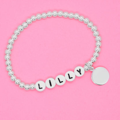 Personalisierbares Buchstaben Armband mit Gravur Plättchen / 925er Sterling Silber