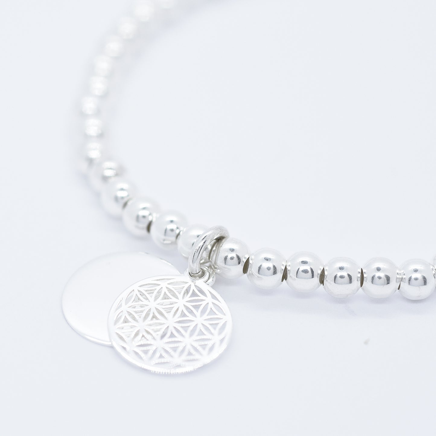 Bracelet personalized with engraved platelet &amp; flower of life / 925 sterling silver