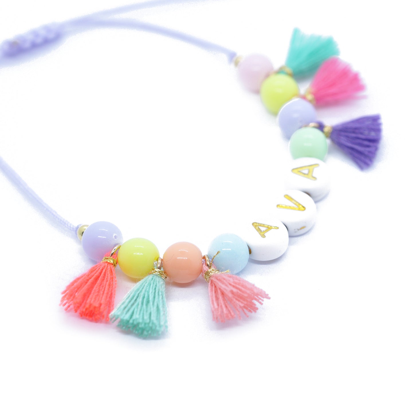 Personalized Name Bracelet - Flower Candy - Colorful Tassels