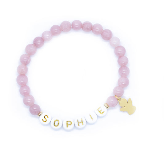 Gemstone bracelet with individual name / dusky pink jade