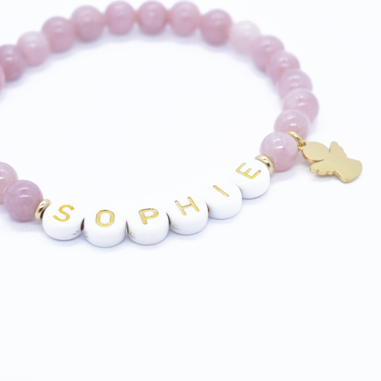 Gemstone bracelet with individual name / dusky pink jade