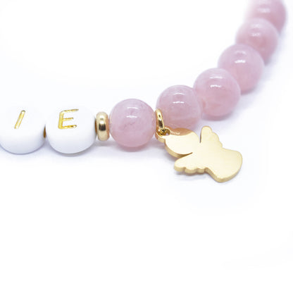 Gemstone bracelet with individual name / dusky pink jade