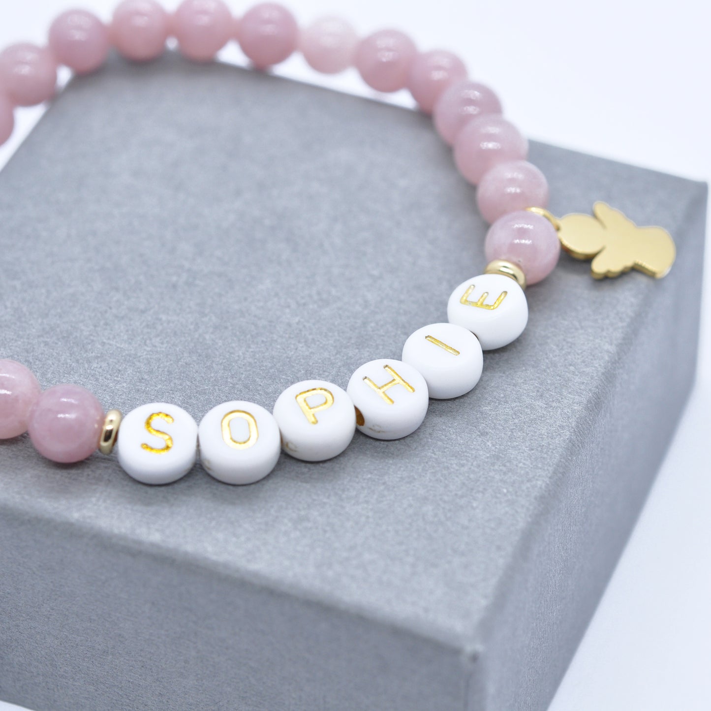 Gemstone bracelet with individual name / dusky pink jade