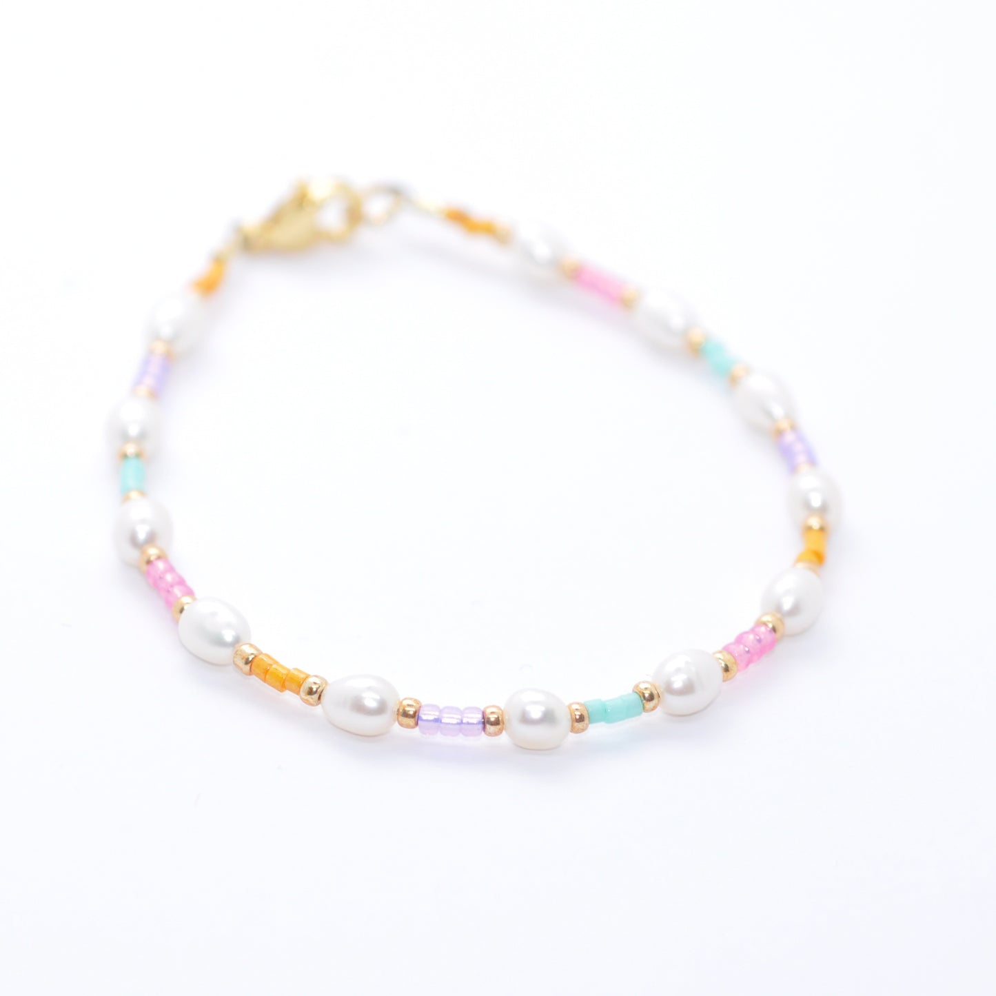 Bracelet / pastel rainbow / freshwater pearl / stainless steel gold plated