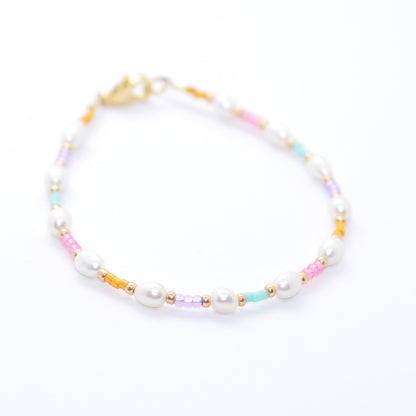 Bracelet / pastel rainbow / freshwater pearl / stainless steel gold plated