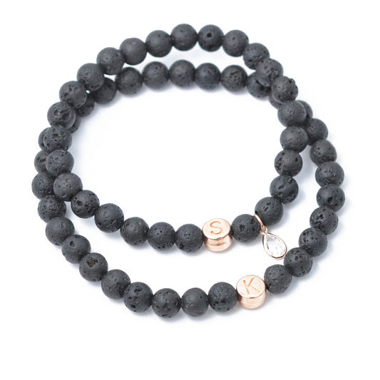 Partner bracelet set "Zircon" Lava with individual initials - rosé