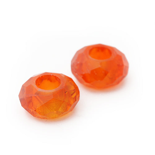 Large hole glass bead faceted orange / Ø 14mm