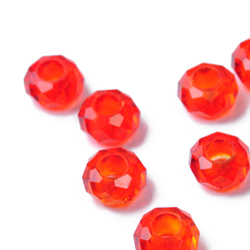 Large hole glass bead faceted red / Ø 14mm