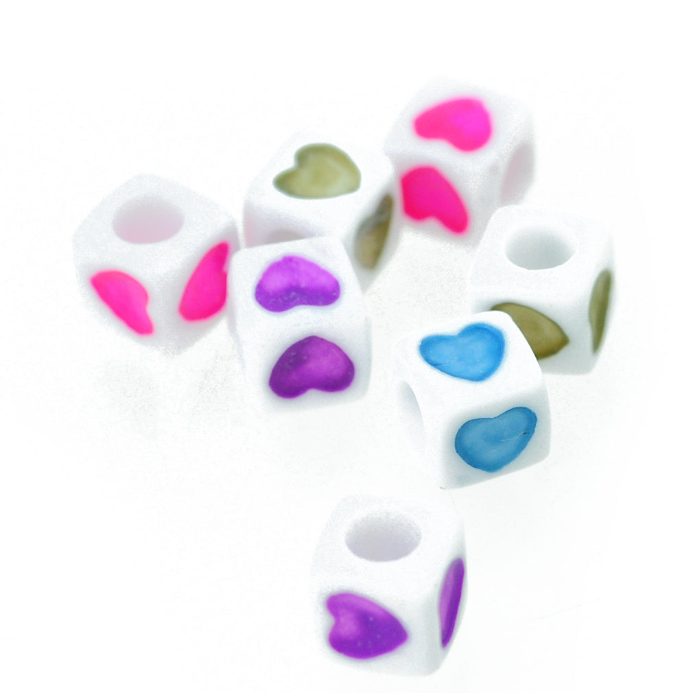 10x dice with heart / colorful mix / 7 mm