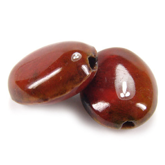 Porcelain bead oval brown / 30 mm