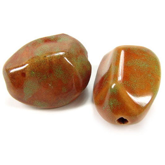 Porcelain bead beige green / 30 mm