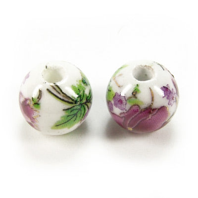 Porcelain bead flowers white pink / Ø 10 mm